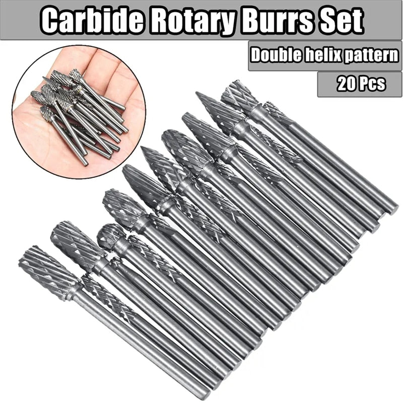 pcs Solid Carbide Rotary Burrs Drill Bit Tungsten Steel Double Cut Grinder Shank File