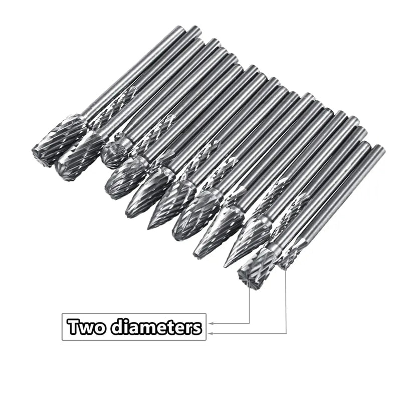 pcs Solid Carbide Rotary Burrs Drill Bit Tungsten Steel Double Cut Grinder Shank File