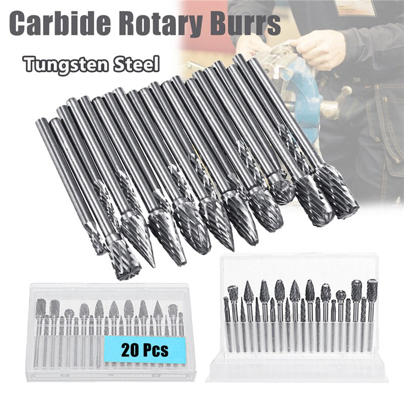 pcs Solid Carbide Rotary Burrs Drill Bit Tungsten Steel Double Cut Grinder Shank File